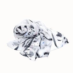 Ink-and-wash painting Chiffon Silk Scarf White